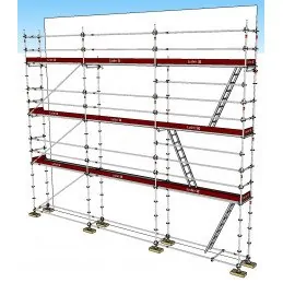 Lot Layher Universel acier 82m : Longueur travail 10,21m x Hauteur travail 8m, garde-corps moises